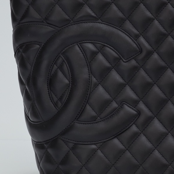 CHANEL VINTAGE CAMBON LIGNE BLACK LEATHER SHOPPING TOTE BAG (2004) - Picture 9 of 9